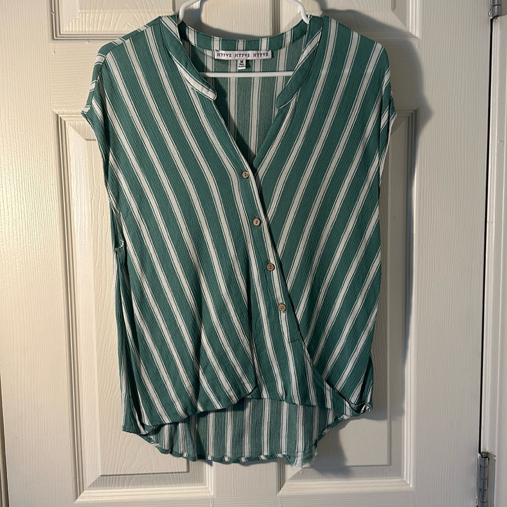 Green and white striped top